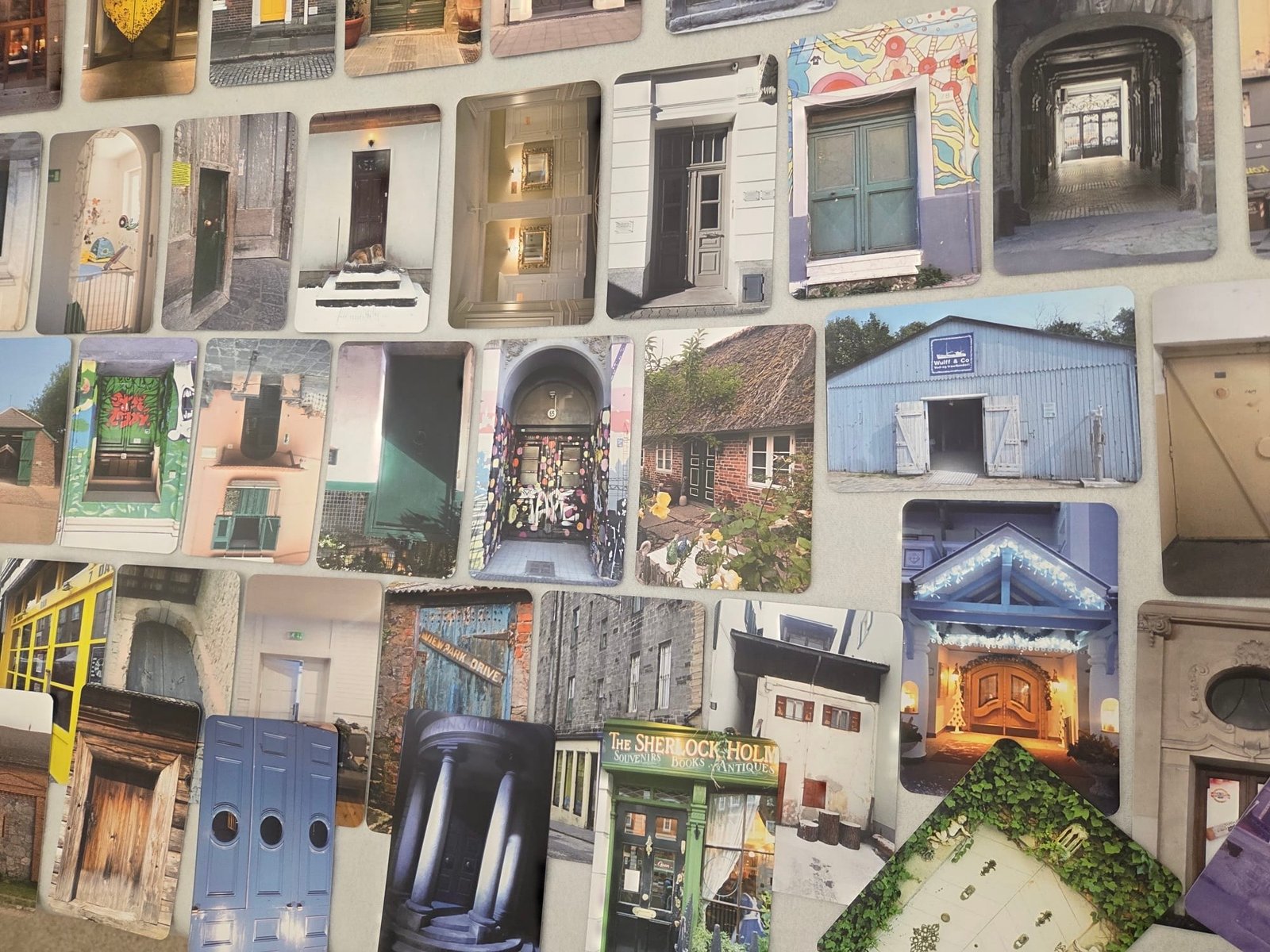 A collage of colorful doorways and buildings